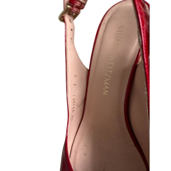 STUART WEITZMAN Red Patent Leather Cork Wedges Sandals Size 7 - Picture 8 of 10